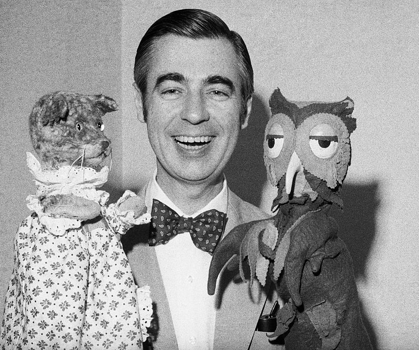 Mister Rogers with Owl and Cat Puppets